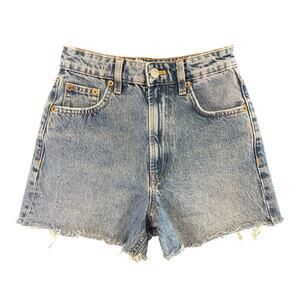 Zara Denim Shorts Size 0 Medium Wash Raw Hem High Rise 100% Cotton